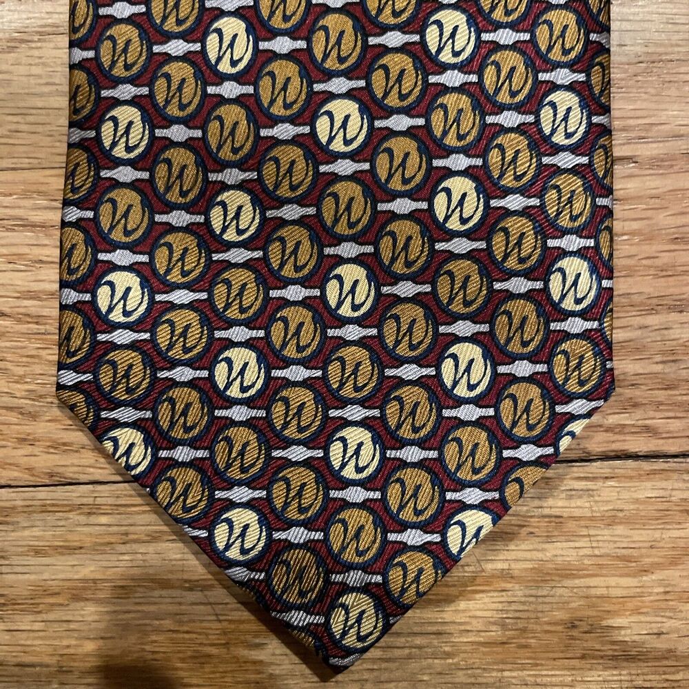 Buffalo Bay 58” Neck Tie Letter W Yellow Red “Wall Homes” 100% Silk